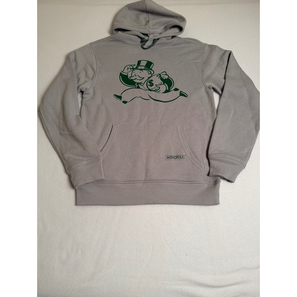 Monopoly Celebrate the Hustle Graphic Hoodie Grey Green Mens Fleece